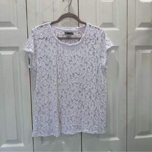 Bass White Floral Lace Short Sleeve Top